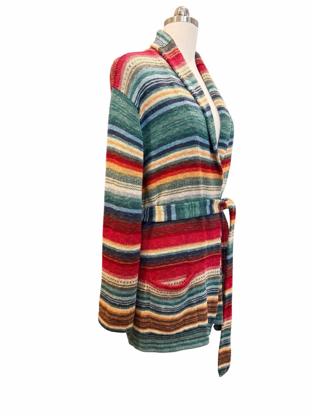 Vintage Ralph Lauren Hand Knit Linen Cotton Belted Sweater Southwestern Santa Fe - Picture 3 of 16